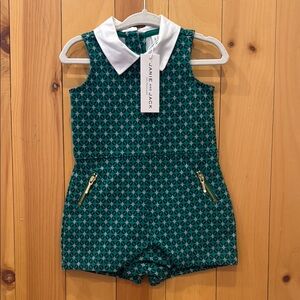 Janie and Jack Teal Geometric Romper with White Collar